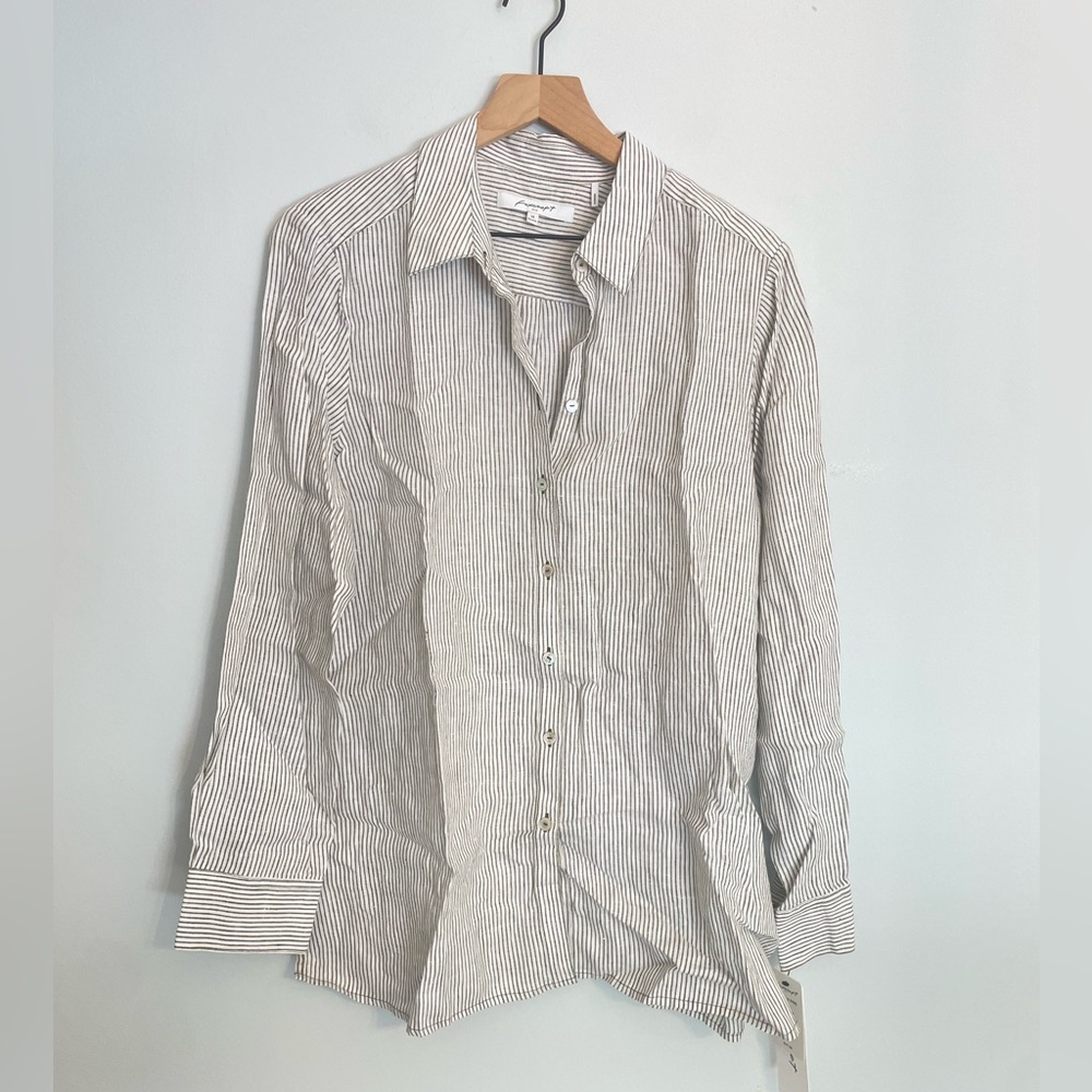 Foxcroft 100% Linen Gray Stripe Buttondown